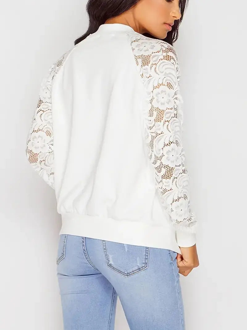 Veste Femme Zip-Up Élégante avec Manches en Dentelle 2