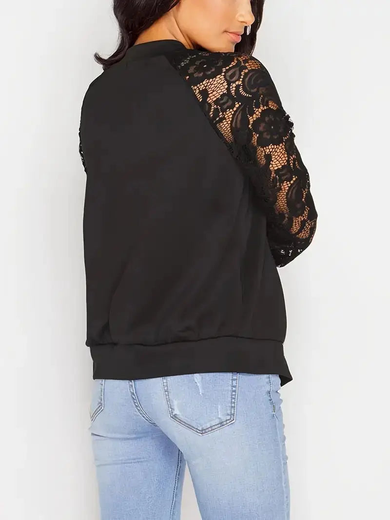 Veste Femme Zip-Up Élégante avec Manches en Dentelle 3