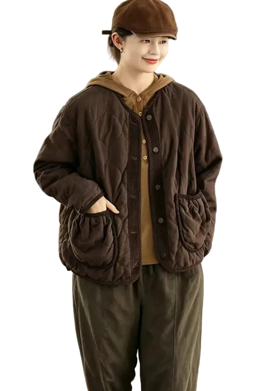 Veste Hiver Femme Décontractée Patchwork avec Poches Pratiques 0