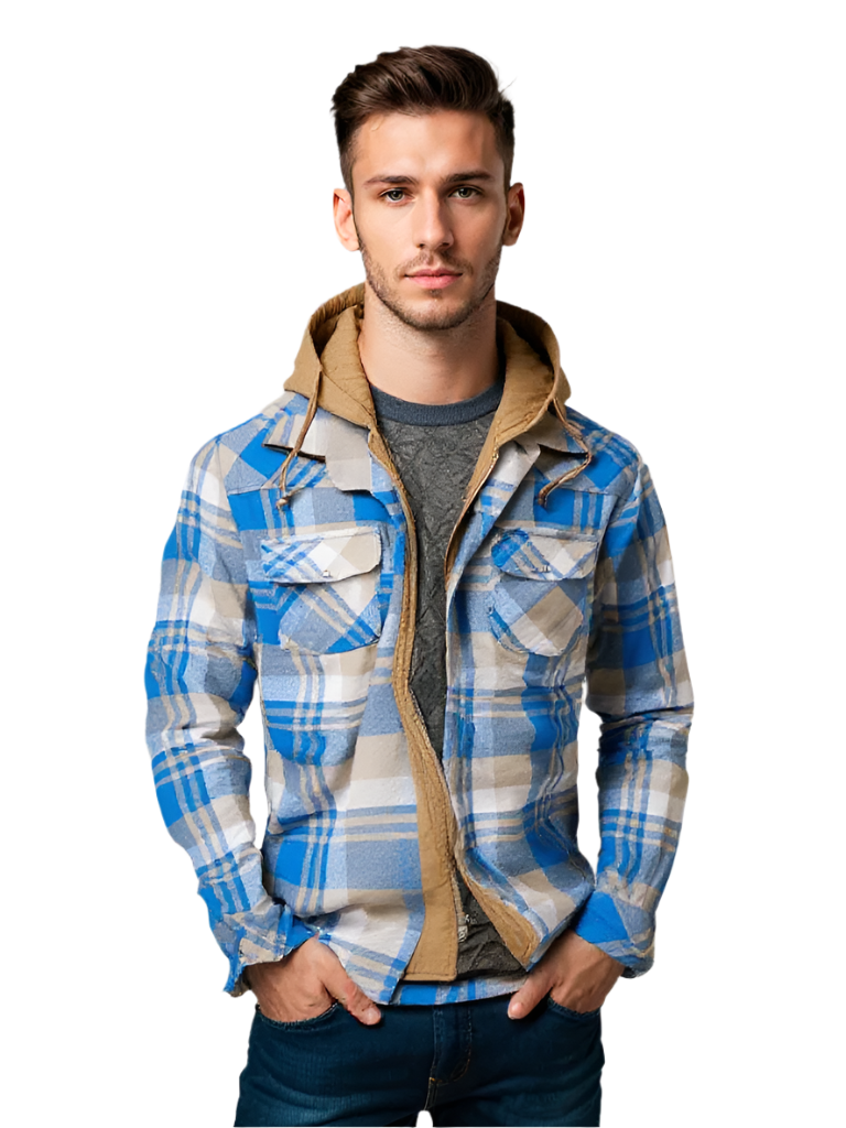 Veste Homme à Capuche Carreaux Fleece Décontractée 0