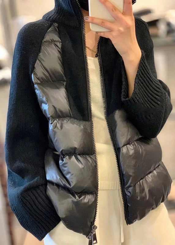 Veste Parka à Col Roulé pour Femme en Tricot avec Zip 1