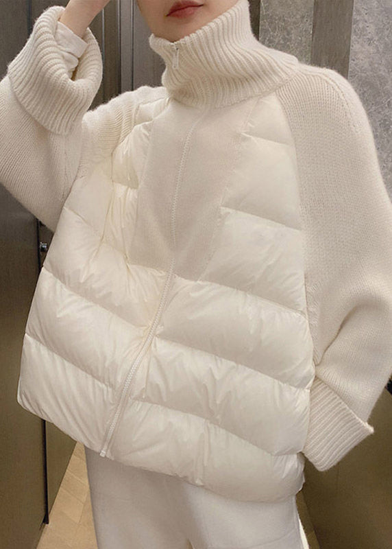 Veste Parka à Col Roulé pour Femme en Tricot avec Zip 4