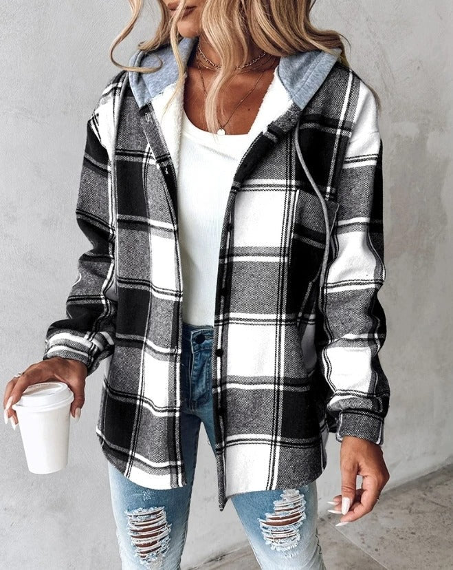 Veste à Capuche Femme à Carreaux Décontractée 4
