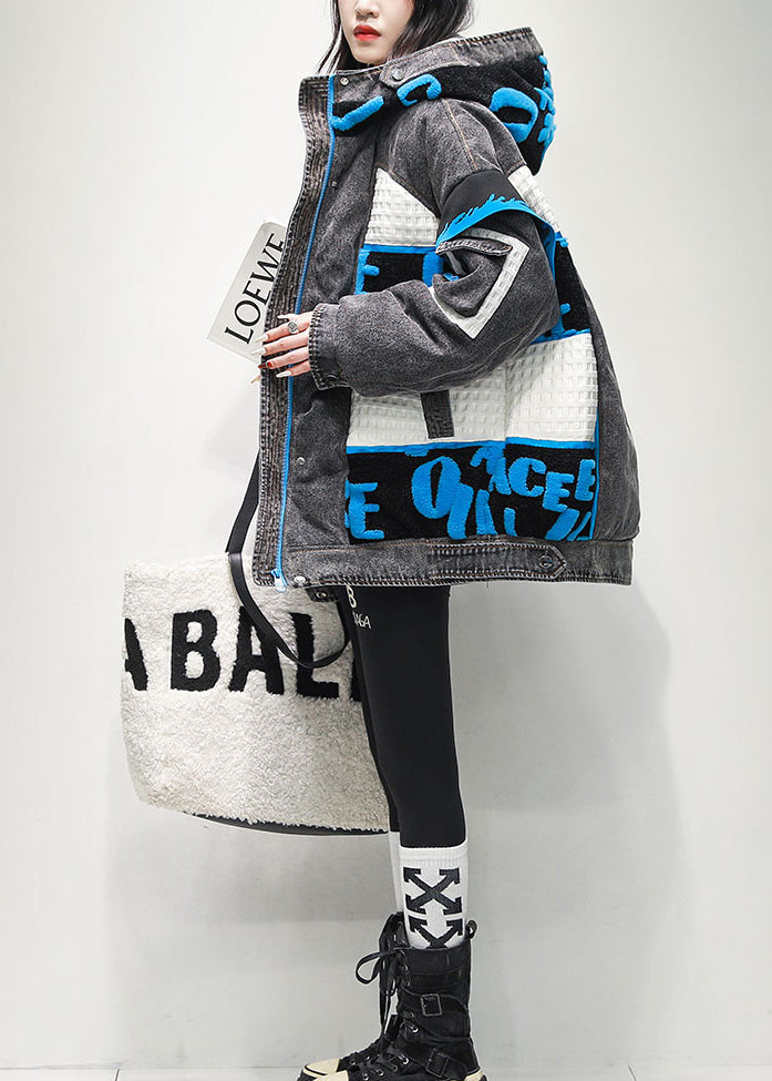 Veste à Capuche Hiver en Denim Patchwork pour Homme 2