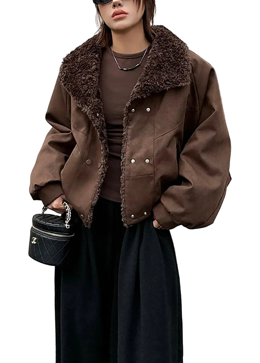 Veste d'hiver femme ample style teddy col rabattu 1