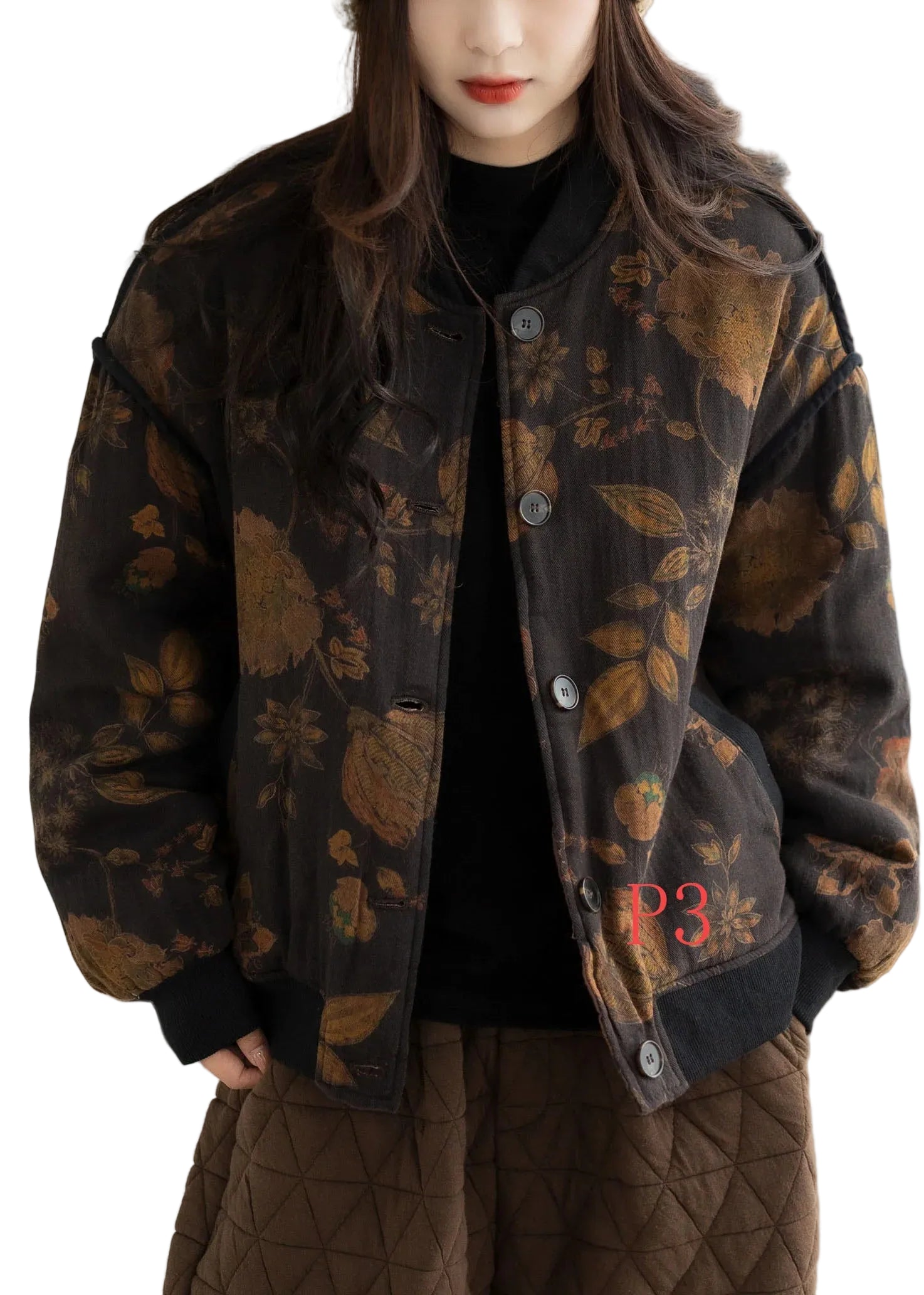 Veste d'hiver oversize à imprimé feuilles pour femme 0