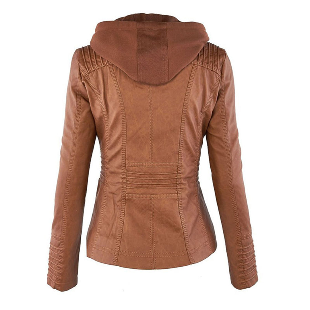 Veste en Cuir Femme Été Avec Capuche Amovible Cuir PU 2