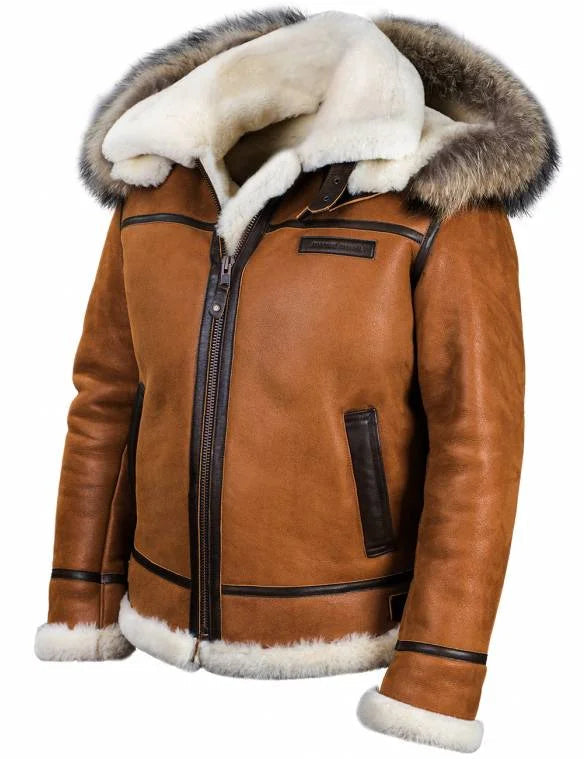 Veste en Peau de Mouton avec Capuche en Fourrure 1