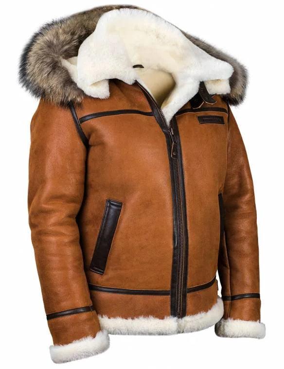 Veste en Peau de Mouton avec Capuche en Fourrure 2