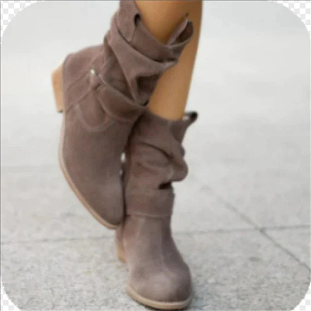 Bottes Hiver Femme Élégantes en Daim Doux à Talon Bas 3