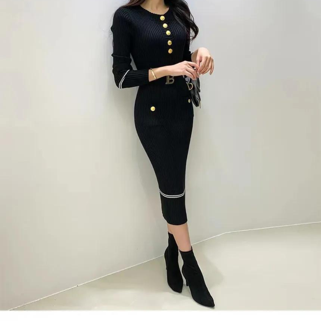 Robe en maille demi-boutonnée pour femmes