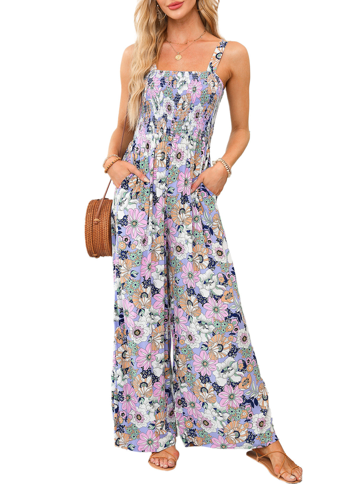 Women’s Wide Leg Floral Jumpsuit Chic 0