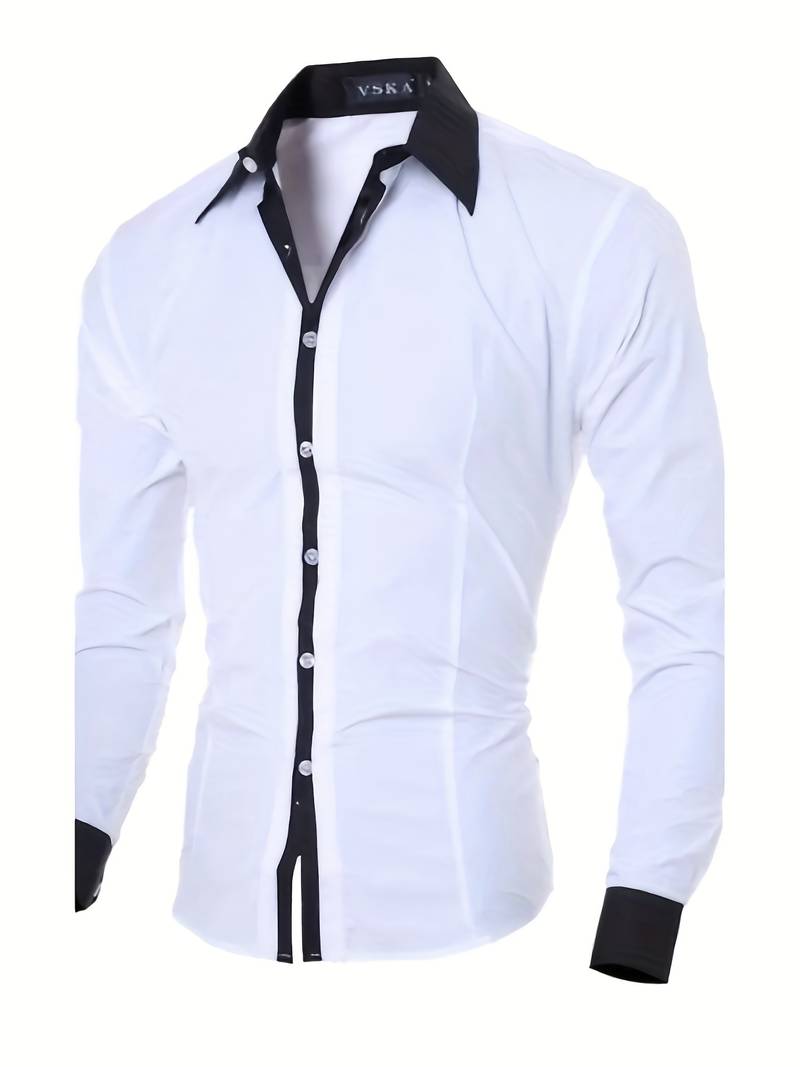Chemise Homme Décontractée Boutonnée Contrastée 100% Coton-1