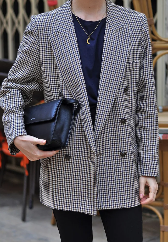 Manteau blazer vintage à carreaux pour femmes