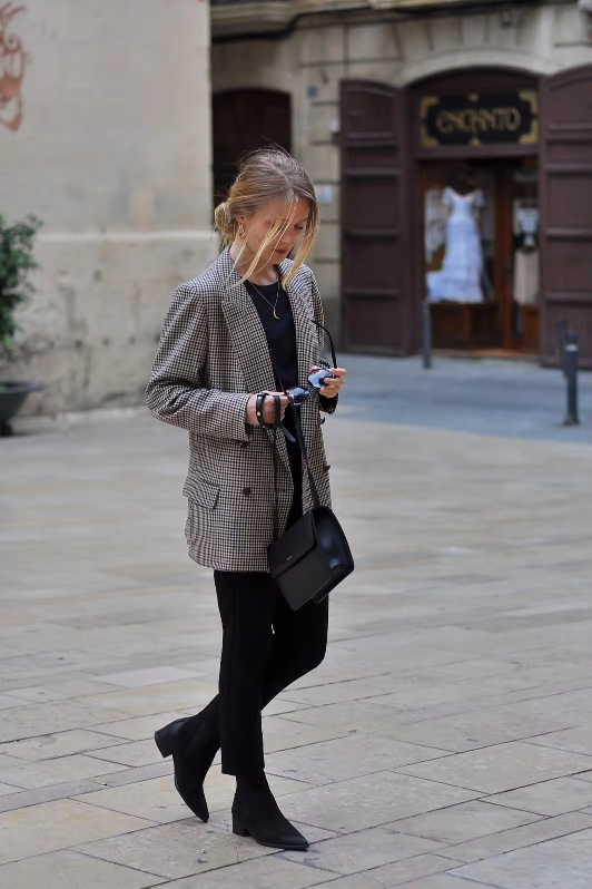 Manteau blazer vintage à carreaux pour femmes