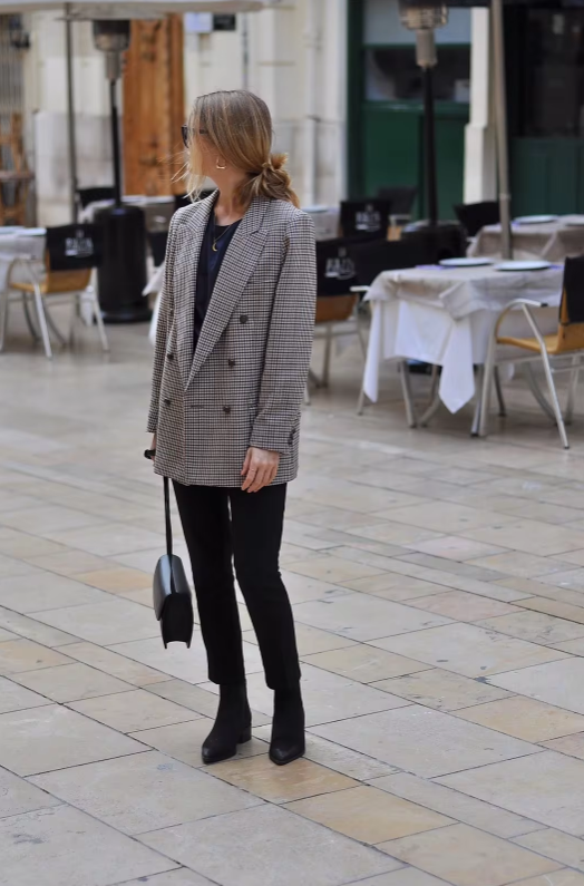 Manteau blazer vintage à carreaux pour femmes