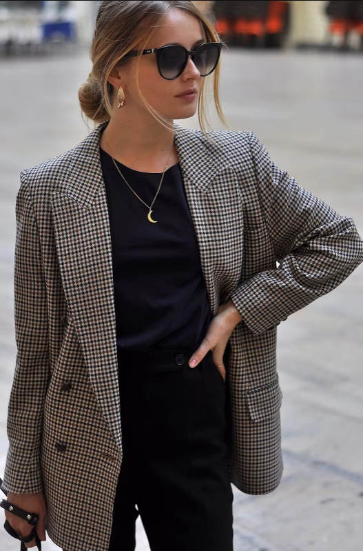 Manteau blazer vintage à carreaux pour femmes
