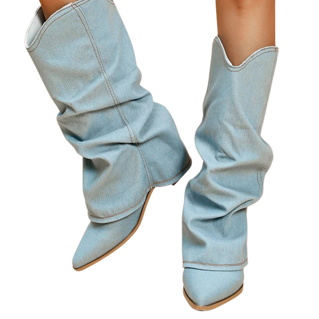 Bottes en denim à talons hauts pour femmes