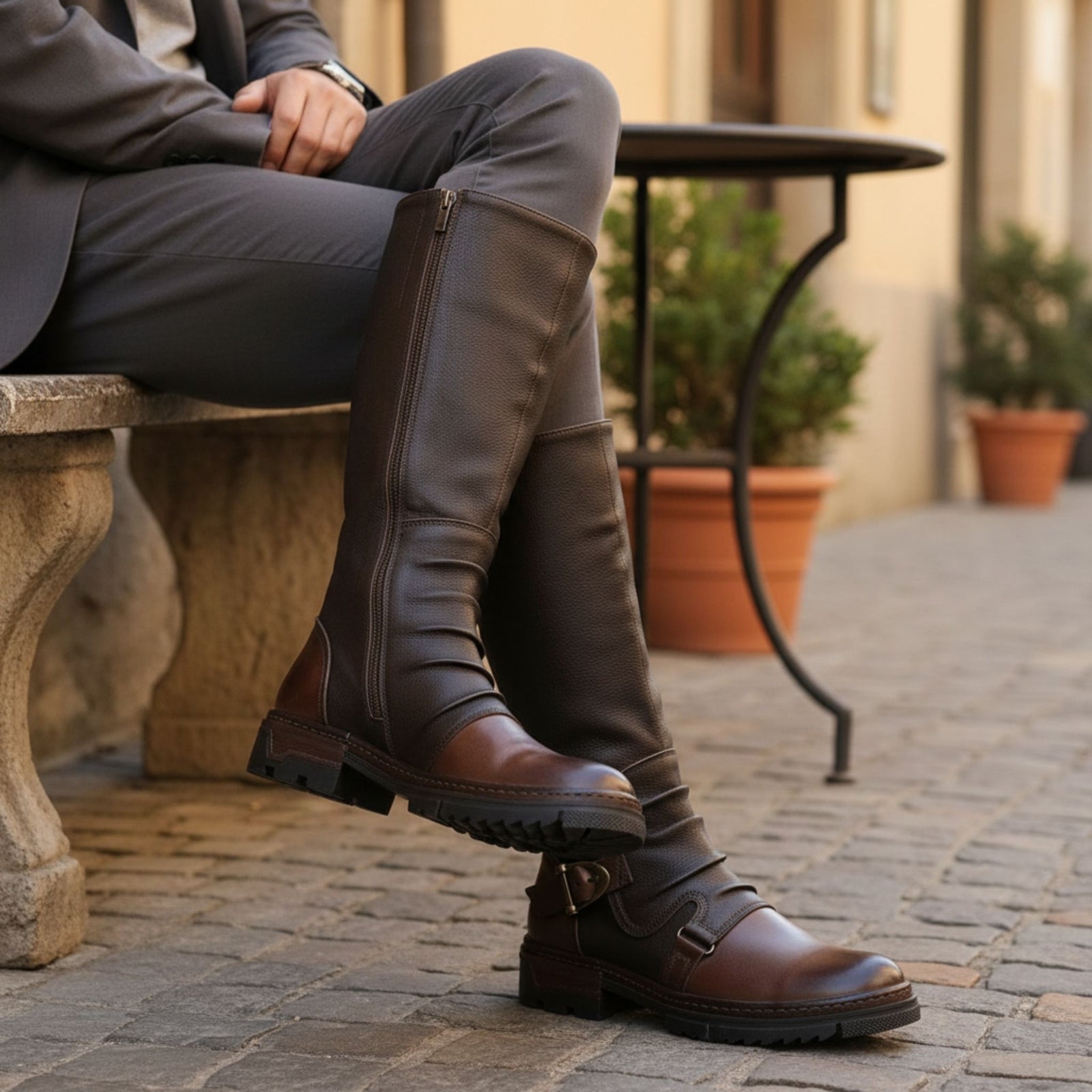 Bottes Hiver Homme Cuir Élégantes Hautes pour Hommes