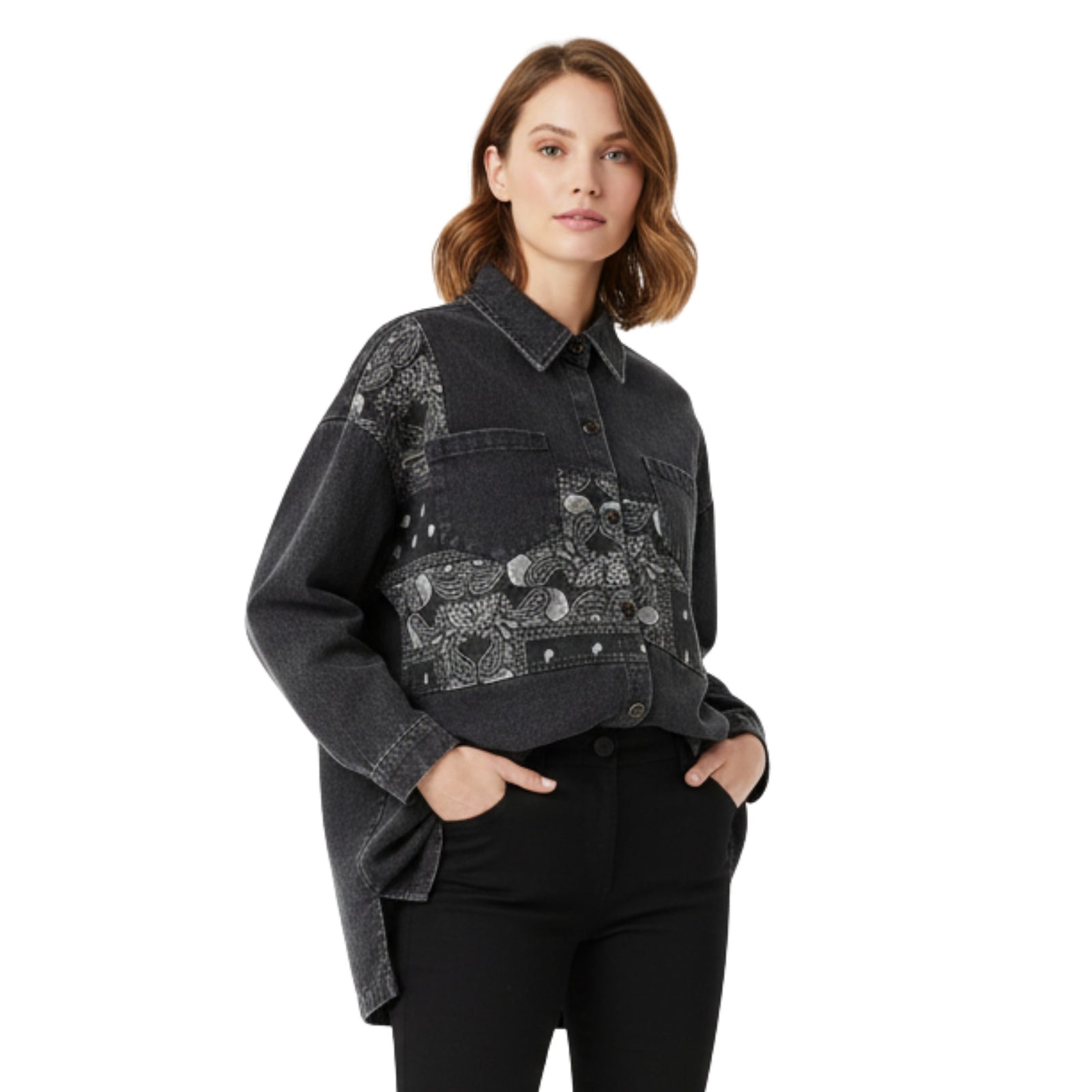 Chemisier patchwork imprimé pour femme avec poches