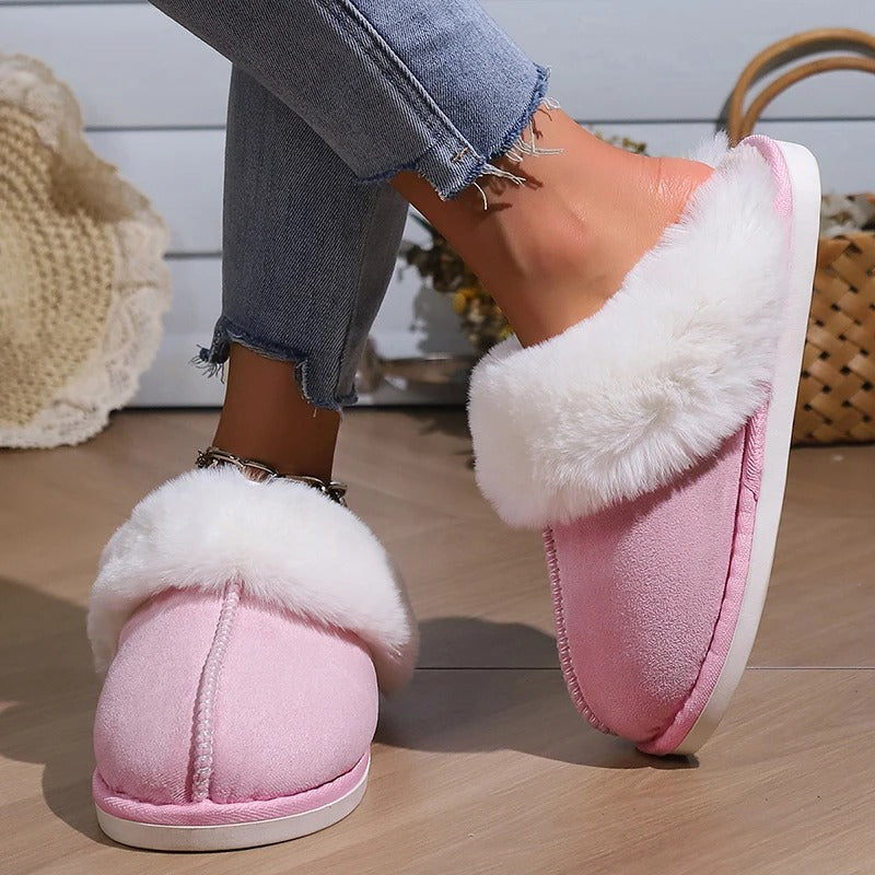 Pantoufles en daim chaudes et moelleuses pour femmes