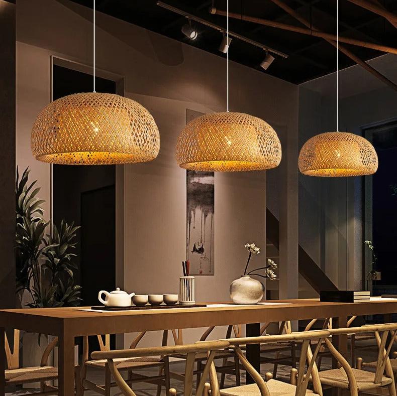 Lampe à suspension en bambou tricotée à la main
