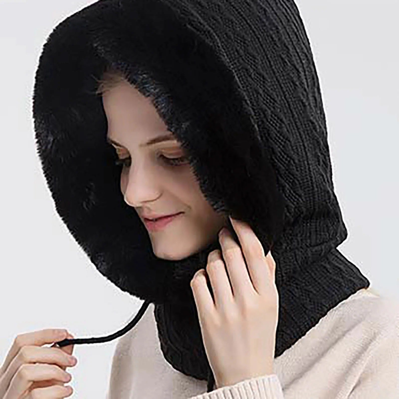 Set de masques pour femmes avec bonnet de fourrure tricoté
