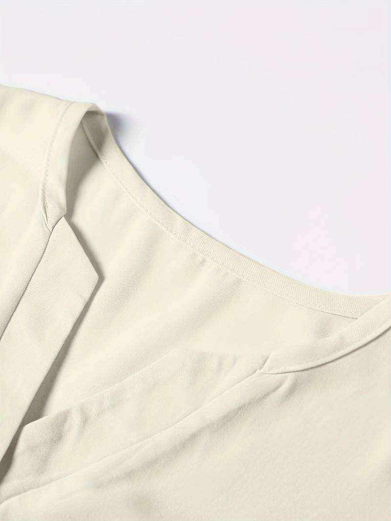 Haut Femme Élégant Manches Longues Décolleté Cranté Tissu Doux-4