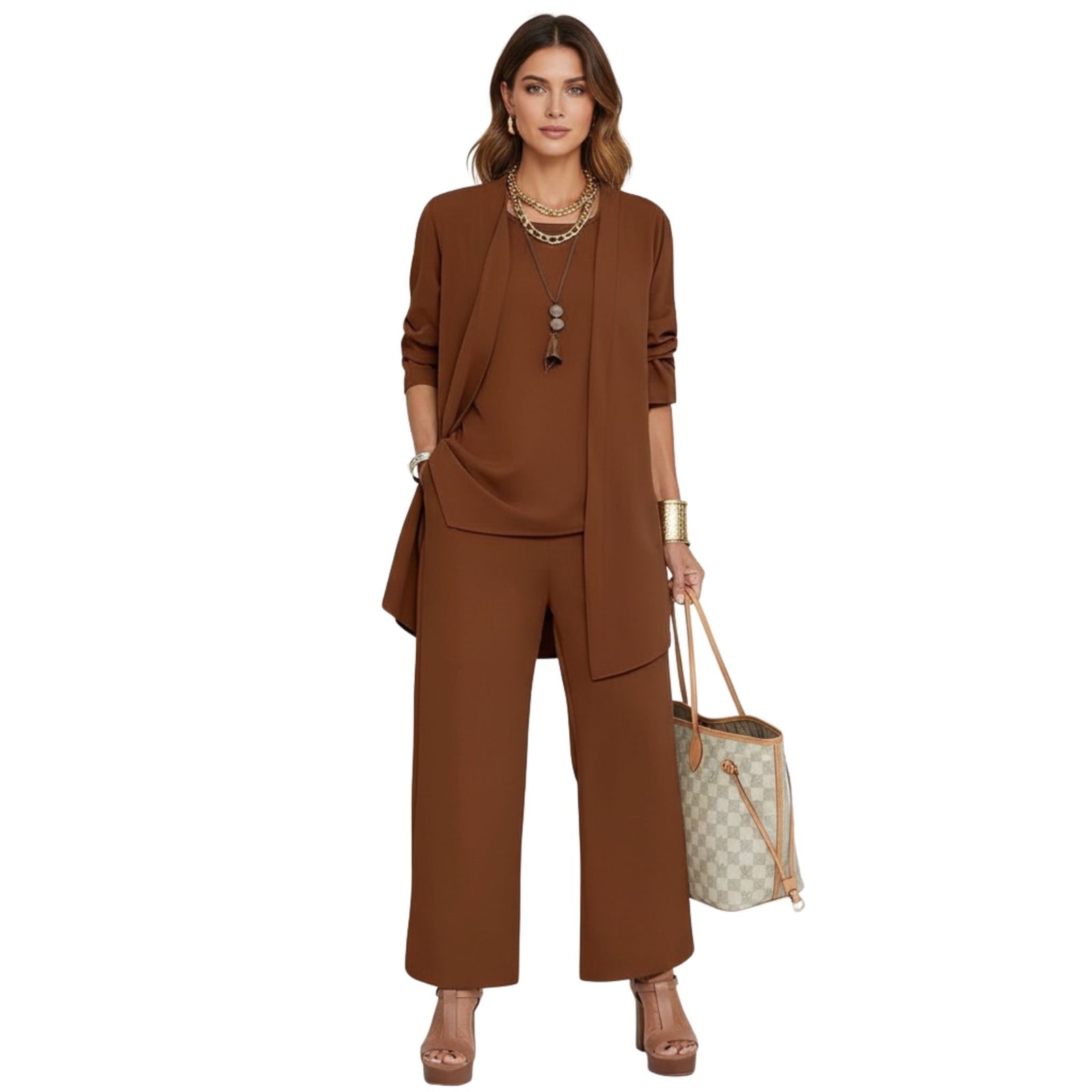 Ensemble Femme Cardigan et Pantalon Long en Maille de Coton Élégante