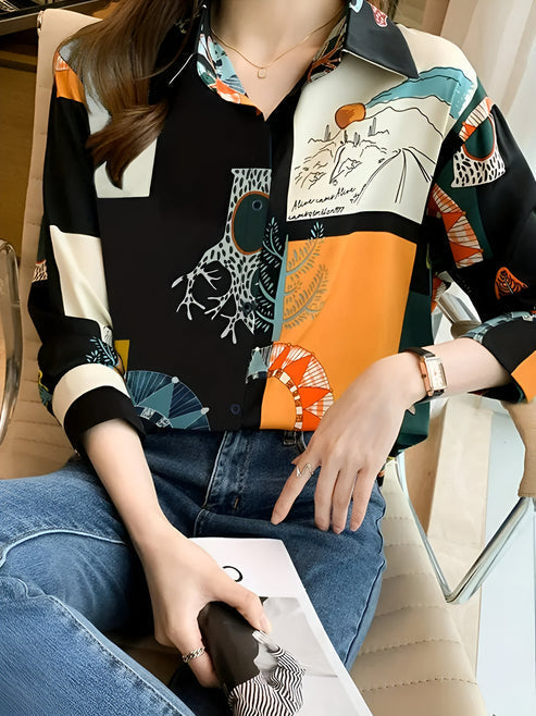 Chemisier Femme Chic Imprimé Vintage Coton-2