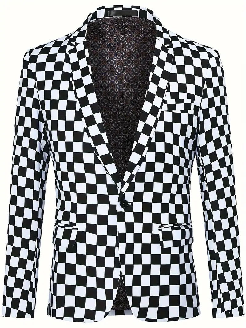 Variant image for Veste Costume Homme Motif Échecs Élégante Polyester Ajustée-1