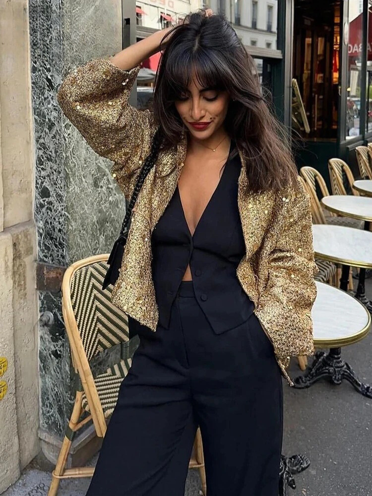 Gold Loose Veste décontractée pour femme