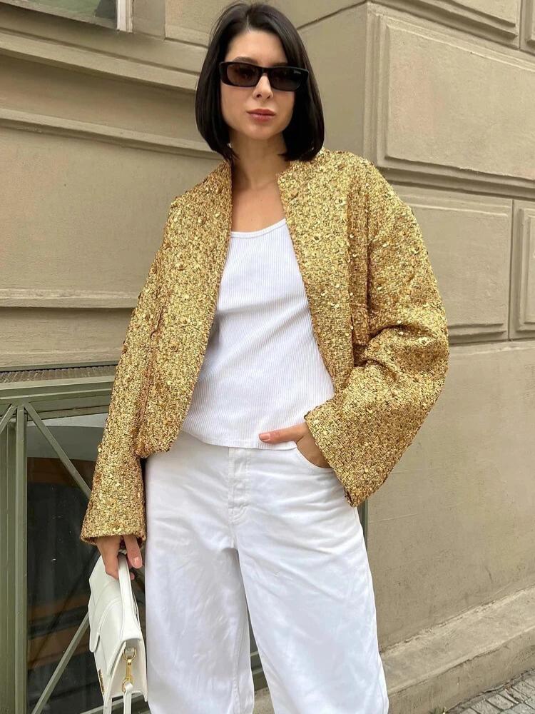 Gold Loose Veste décontractée pour femme