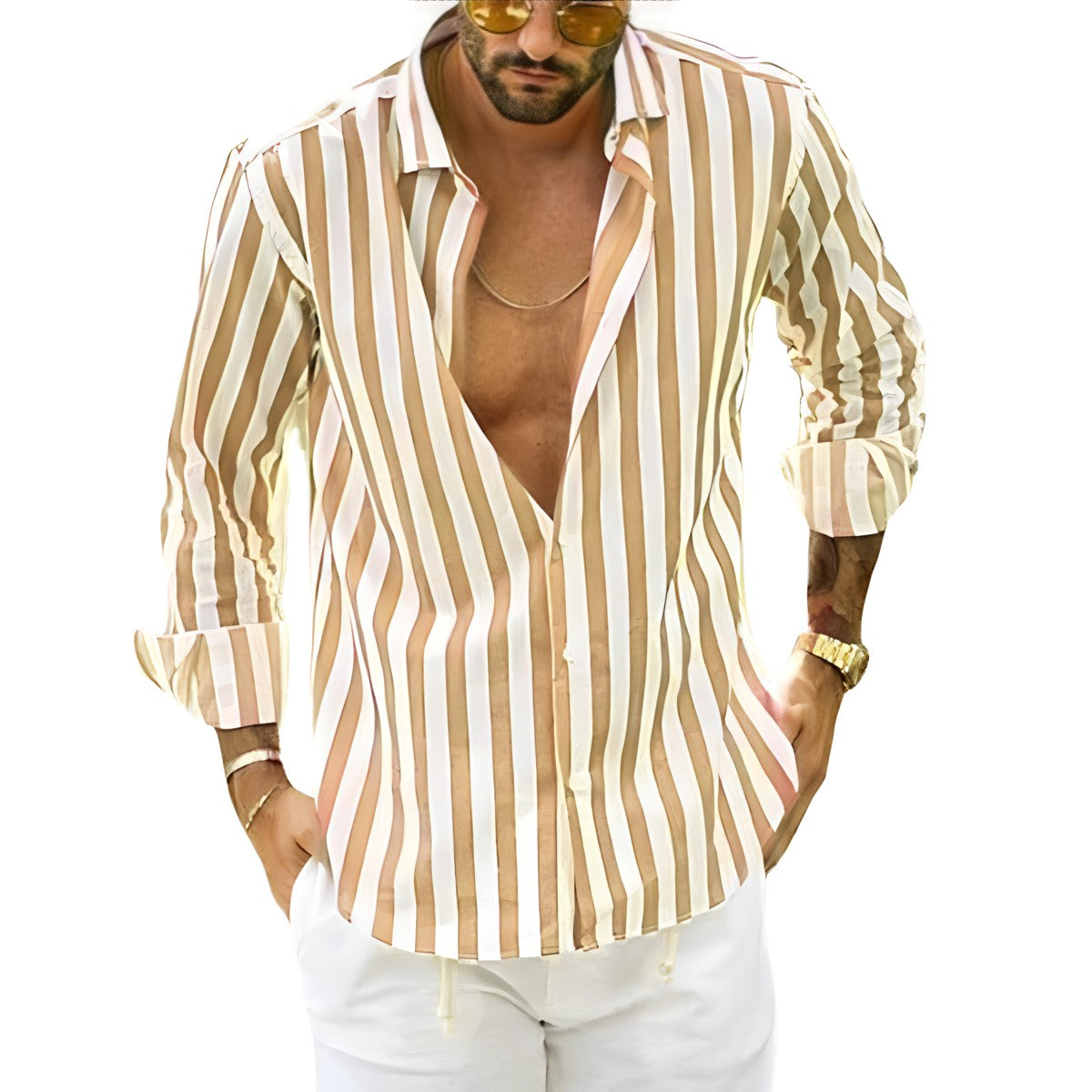 Chemise Homme Rayée Décontractée en Coton Doux 4
