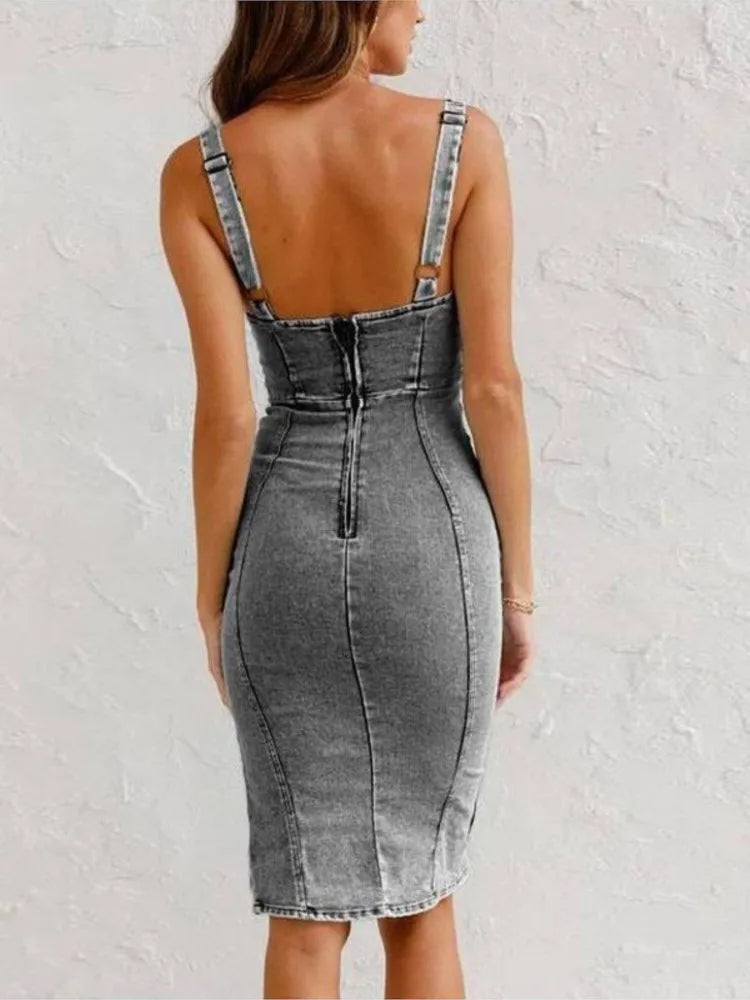 Robe en Jean Femme Décontractée Sangles Réglables 100% Coton-2