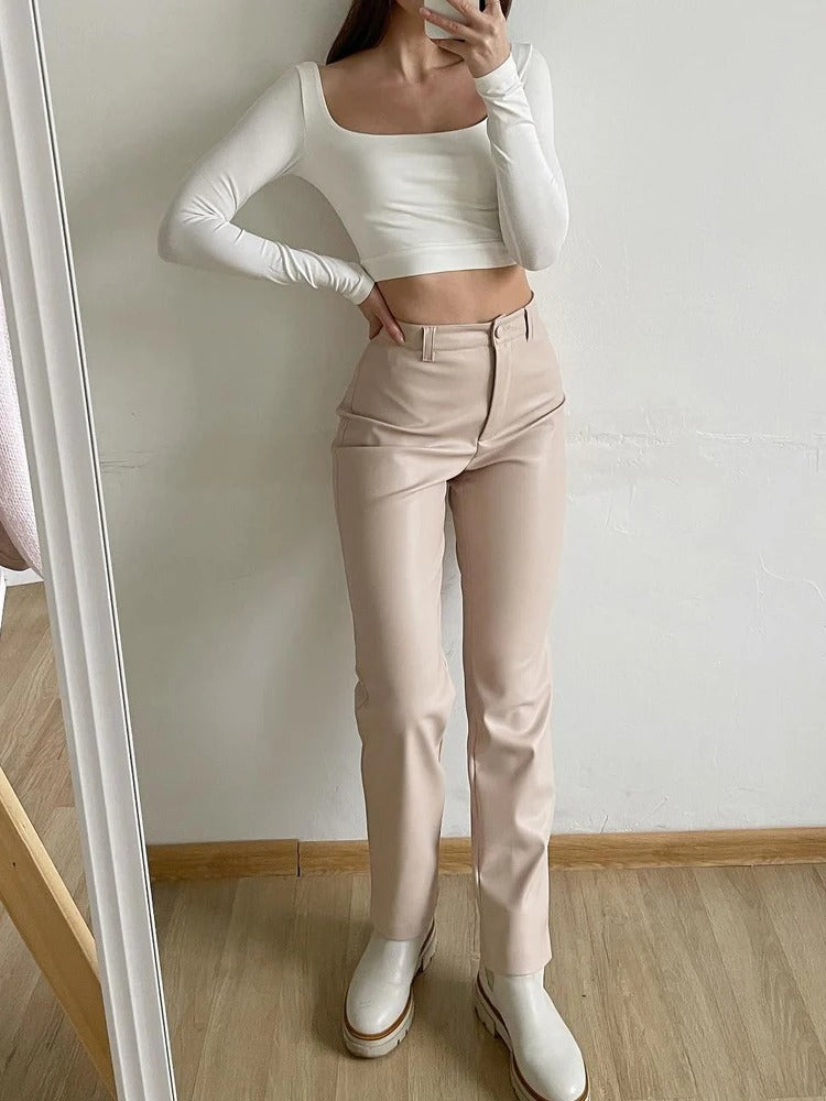 Pantalon classique en cuir pour femmes