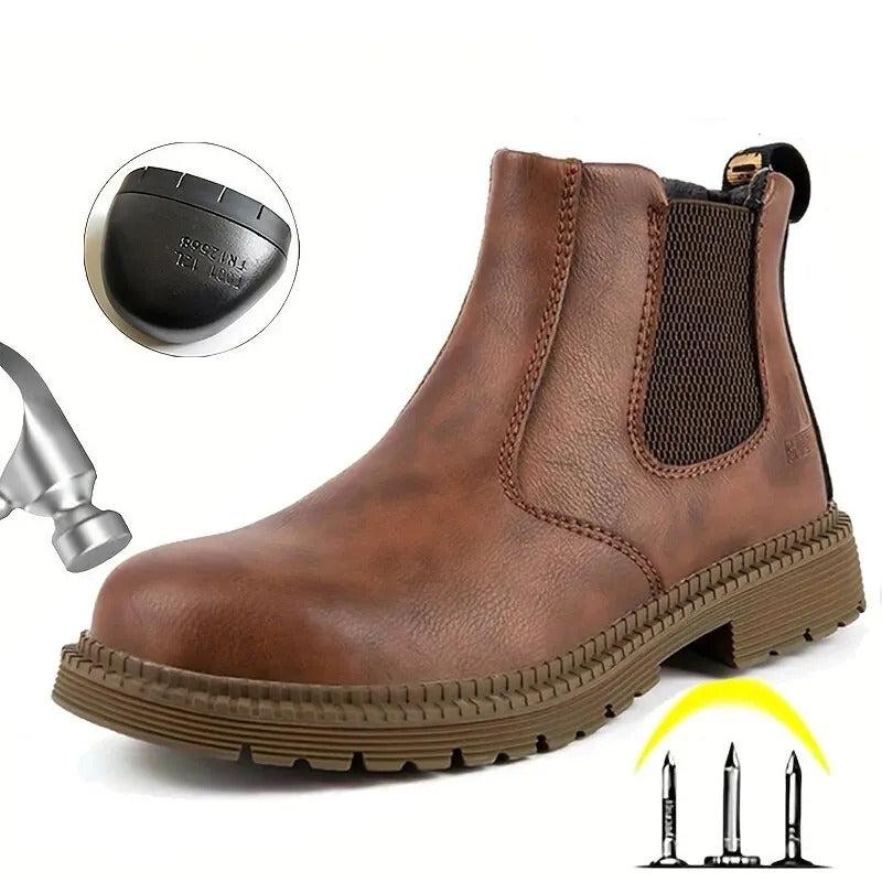 Chaussures de travail en cuir de sécurité imperméables pour hommes