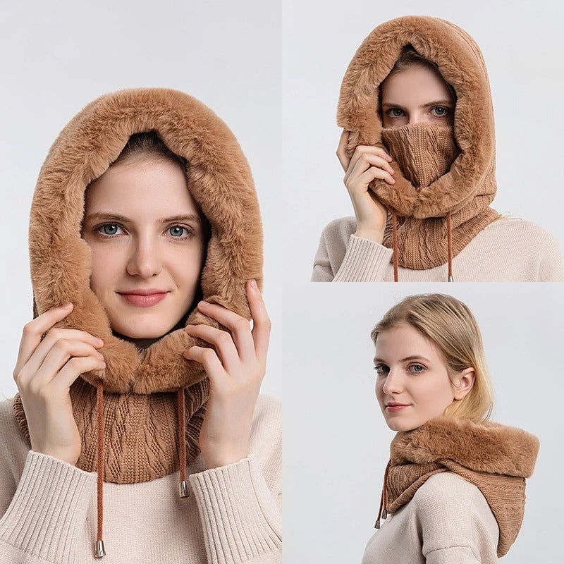 Set de masques pour femmes avec bonnet de fourrure tricoté
