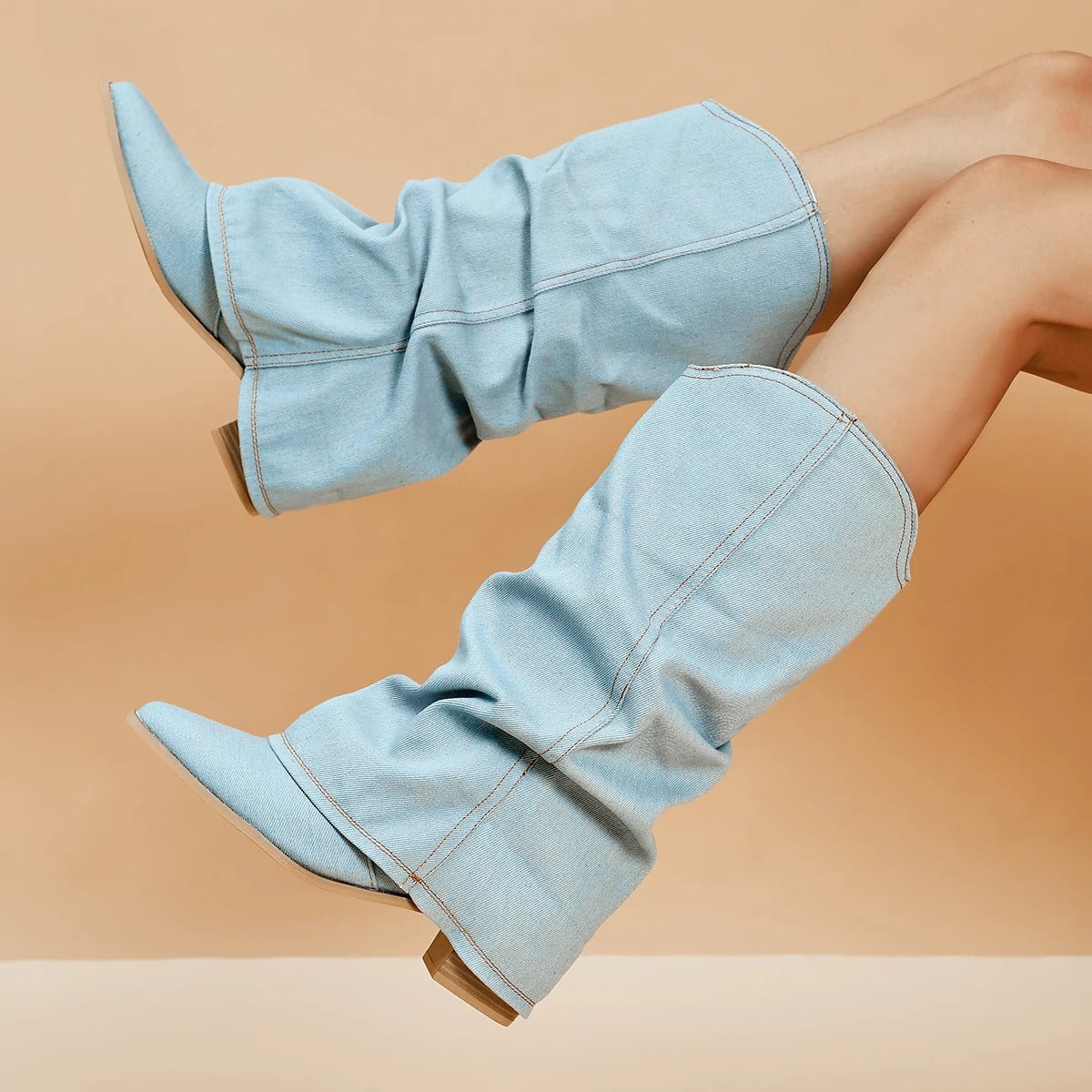 Bottes en denim à talons hauts pour femmes