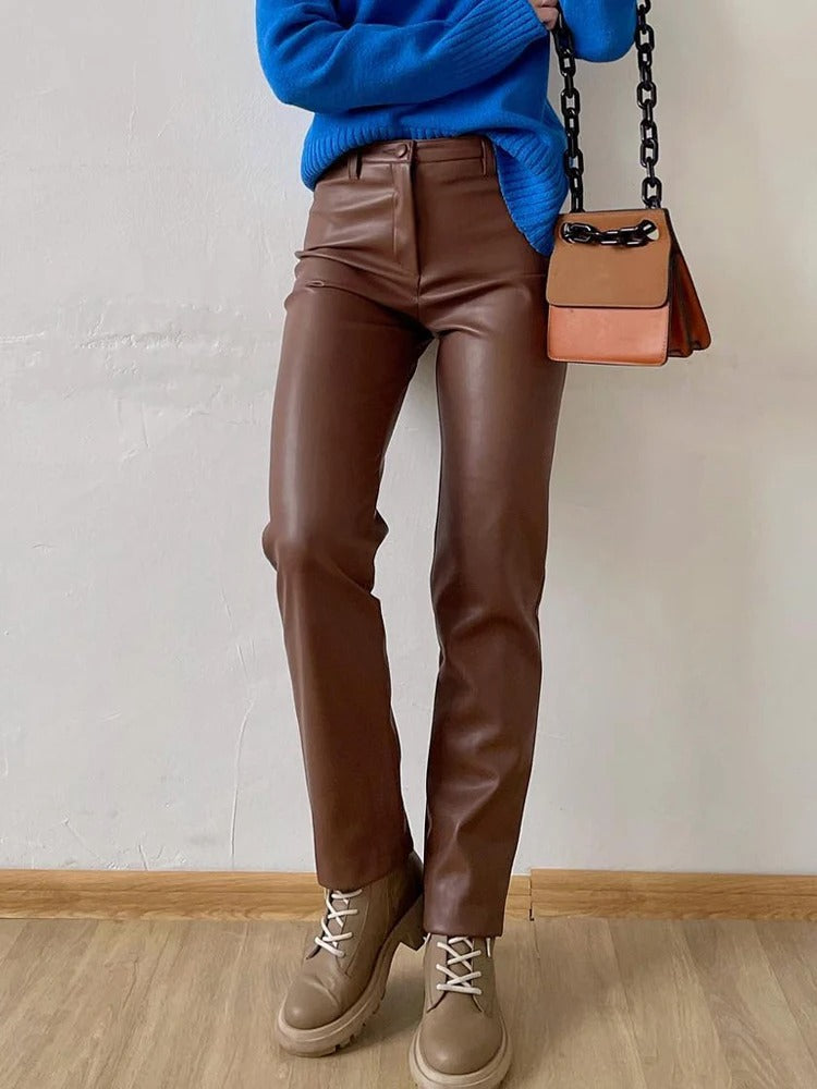 Pantalon classique en cuir pour femmes