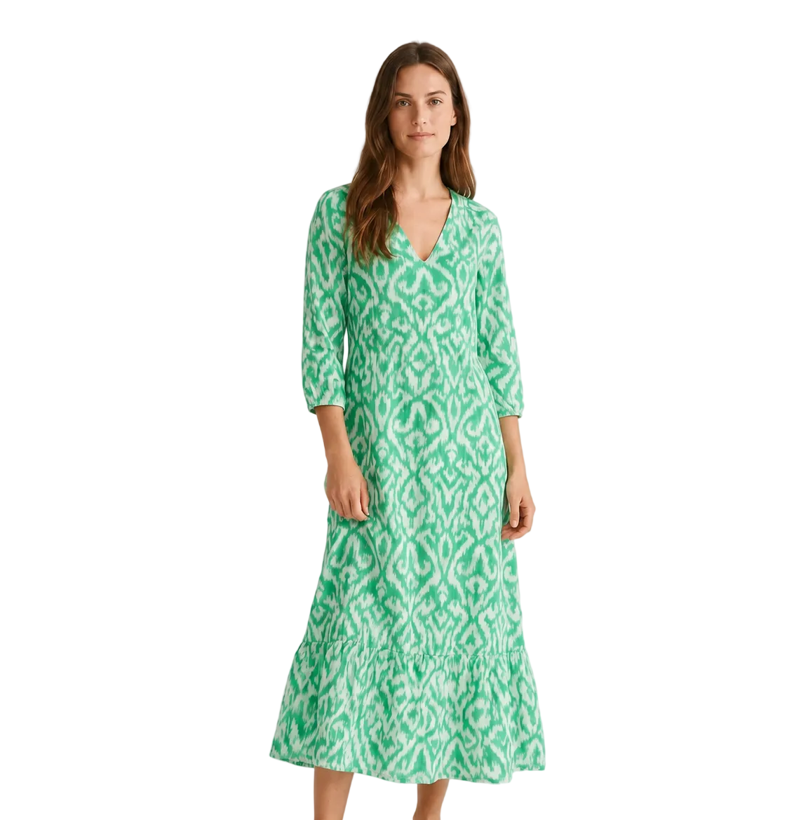 Robe D'Été Femme A-Ligne Col V Manches Mi-Longues Tissu Doux