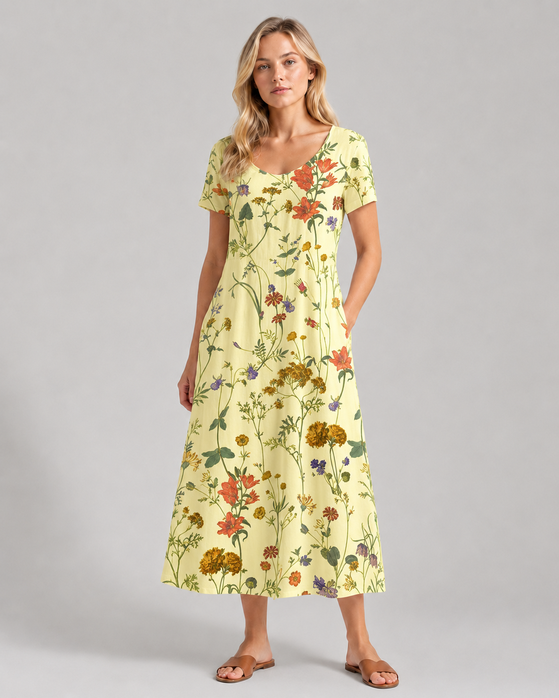 Robe D'Été Femme Imprimé Floral Manches Courtes Tissu Léger