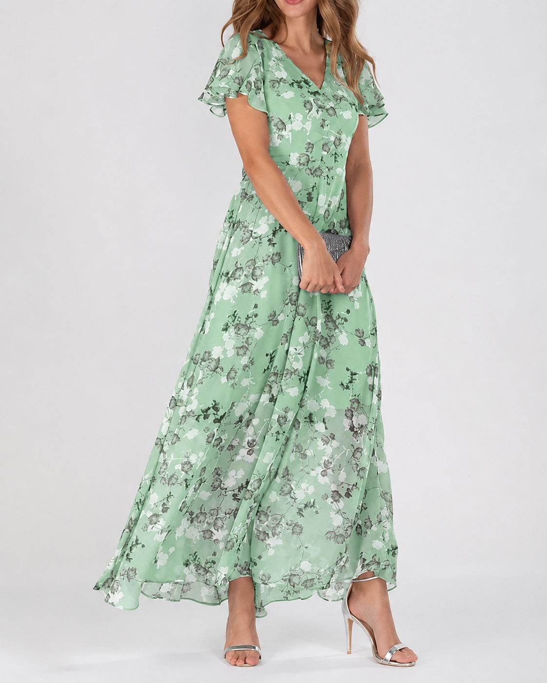 Robe longue maxi pour femme, imprimé floral, col en V, manches courtes flatteuses