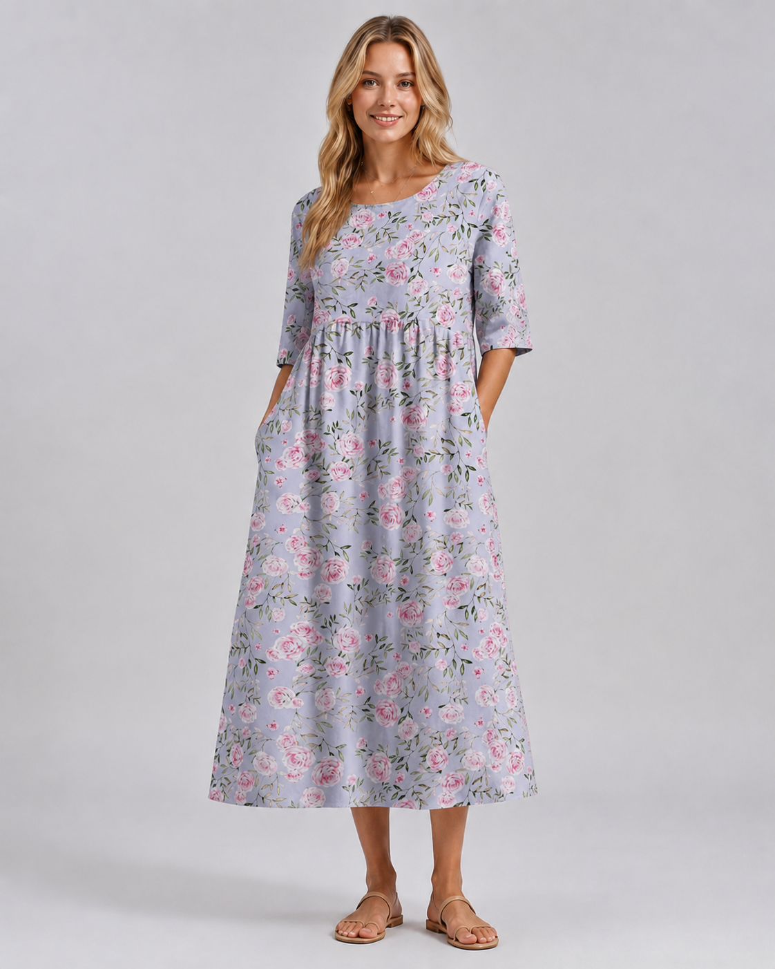 Robe Femme Midi Décontractée à Fleurs