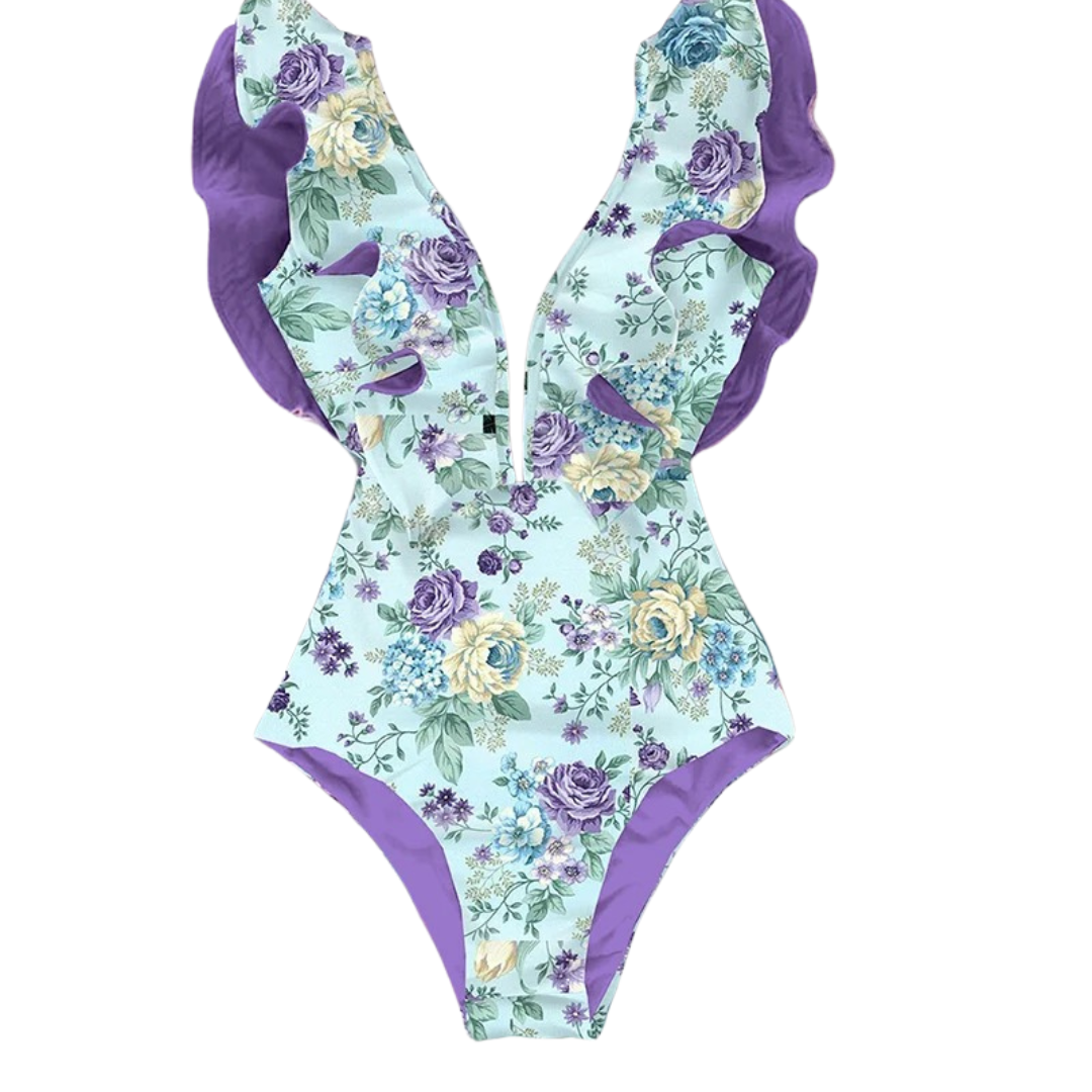 Maillot de bain à volants imprimé floral pour femmes