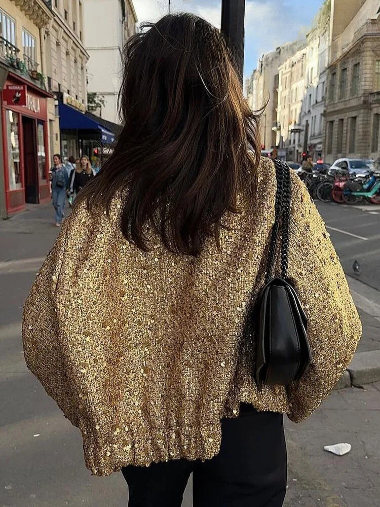 Veste à paillettes dorées pour femmes