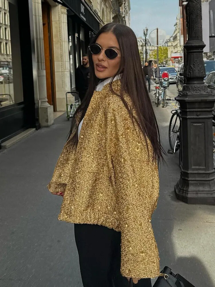 Veste à paillettes dorées pour femmes