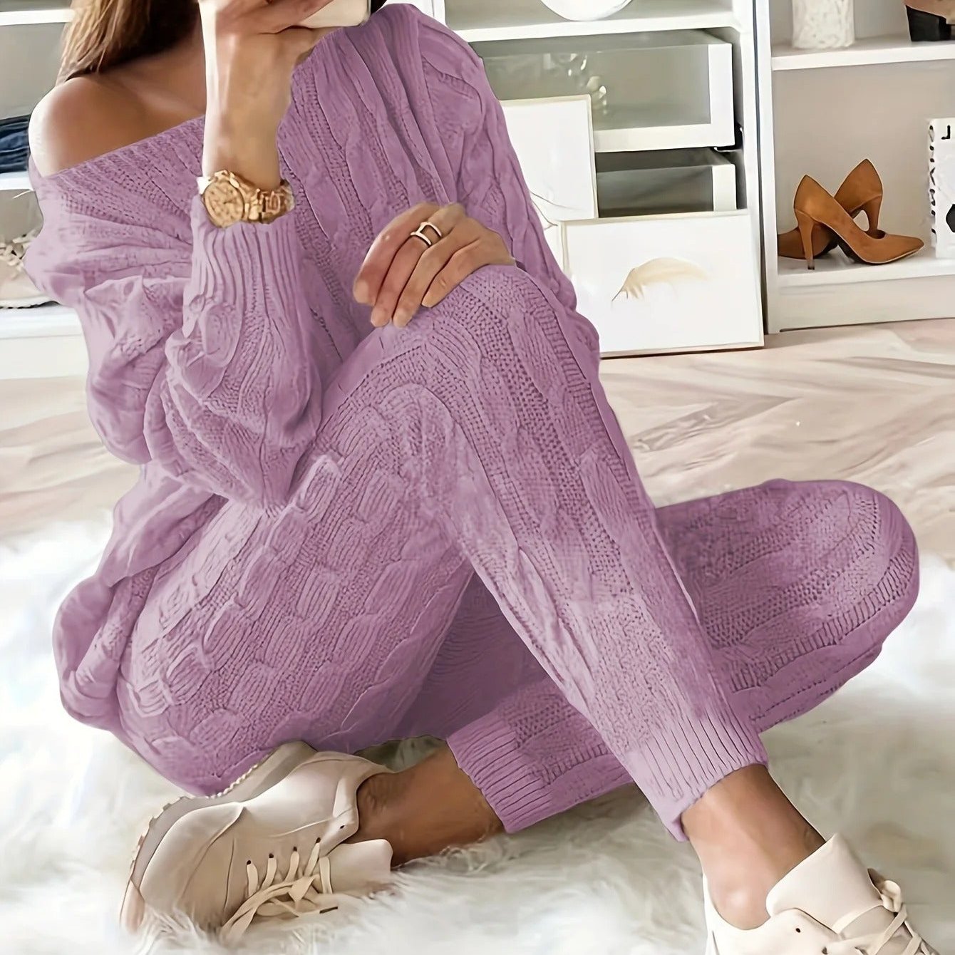 Ensemble pull et pantalon en tricot pour femmes