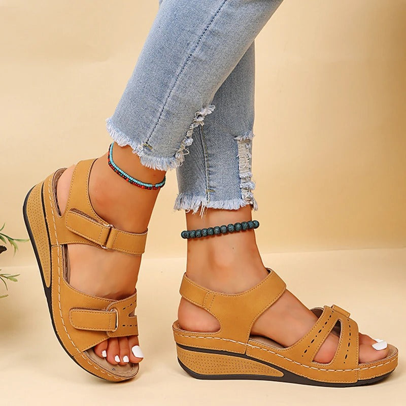 Sandales Femmes Orthopédiques Confortables Cuir Synthétique Plat Forme Élevée
