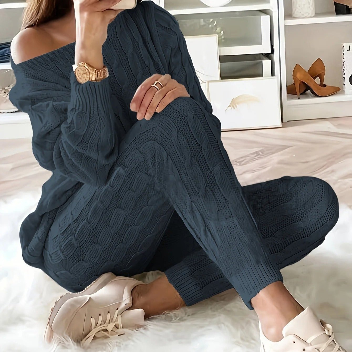 Ensemble pull et pantalon en tricot pour femmes